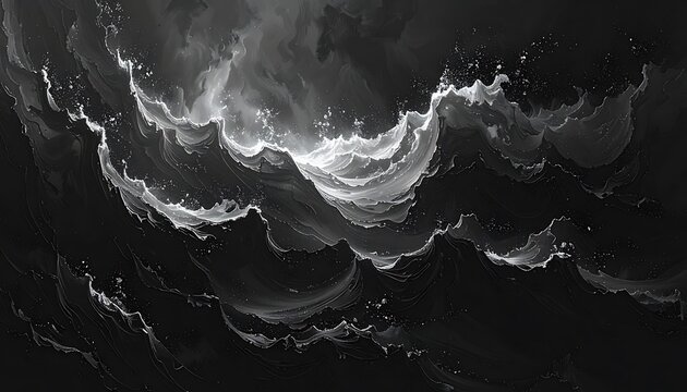 Abstract dark turbulent energy surge with bright glowing particles and wisps, dynamic motion background, digital art.