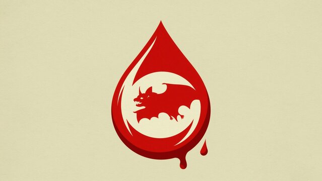 Graphic of a red blood drop containing bat silhouette.