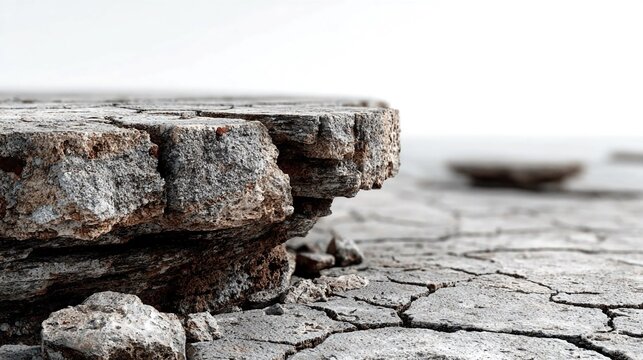 Cracked platform isolated on minimal background representing danger and instability concept, damaged surface symbolizing risk, uncertainty, hazard and fragile foundation