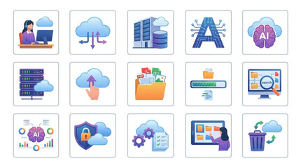 Fototapeta premium Colorful flat design technology and business icons set.
