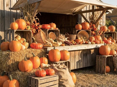 Fresh Pumpkins Displayed at Autumn Farmers Market