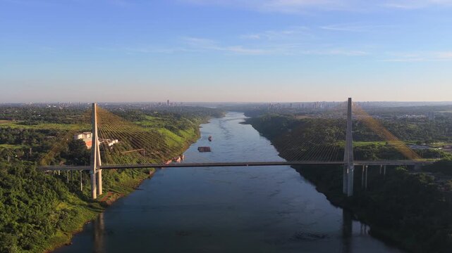 Integration Bridge spanning the Paran&aacute; River between Foz do Igua&ccedil;u, Paran&aacute;, Brazil, and Presidente Franco, Alto Paran&aacute;, Paraguay, at the Triple Frontier region, drone static