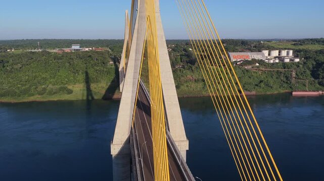 Cable-stayed Integration Bridge over the Parana River at the Brazil and Paraguay border.