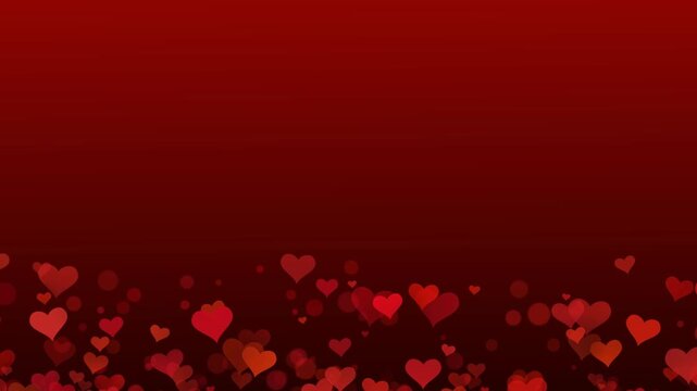 Heart patterns cluster at the bottom of a dark red gradient surface to provide an elegant frame for romantic messaging.