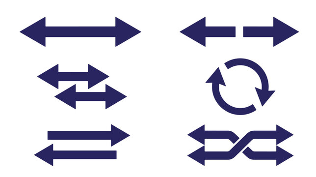 A collection of dark blue arrow featuring various directional symbols, including straight double-headed arrows, circular refresh arrows, and intersecting path arrows on a white wallpaper background