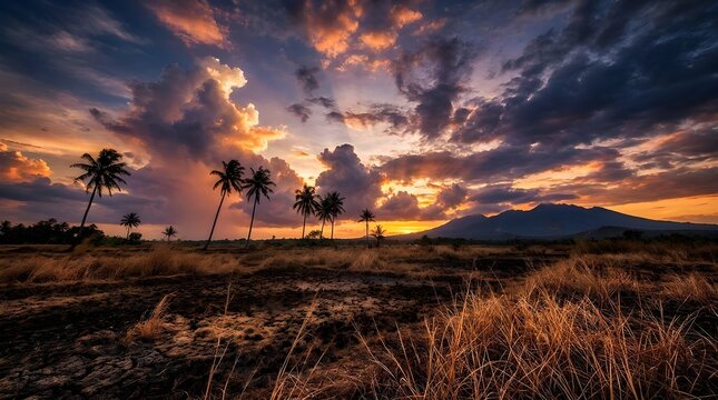 Dramatic dry-season sky over Indonesian landscape