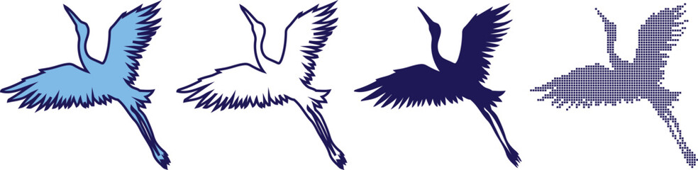 Fototapeta premium Crane bird vector set four winged illustrations for graphic design and digital art projects