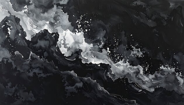 abstract monochromatic swirling clouds and smoke texture, dramatic contrast with sharp highlights and dark shadows, dynamic fluid motion, digital art