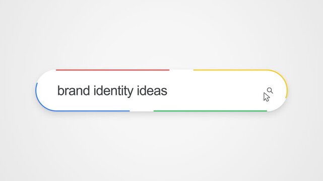 Brand Identity Ideas On An Internet Search Engine Bar On A Computer Interface. Online Creative Research And Branding Inspiration. Close-up Shot