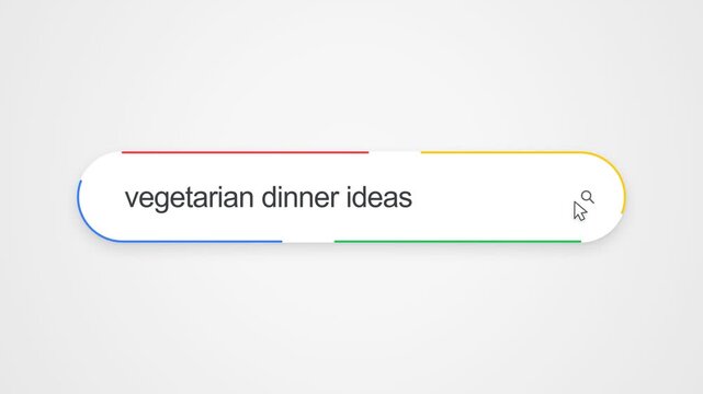Vegetarian Dinner Ideas On A Search Engine Bar On A Computer Interface. Online Recipe Discovery And Meal Planning. Close-up Shot