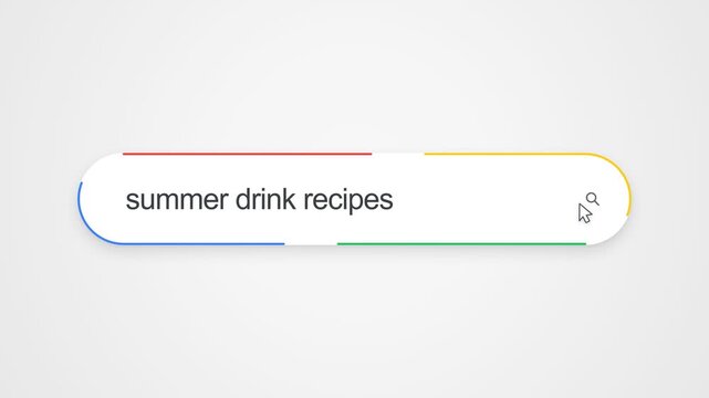 Searching Summer Drink Recipes On An Internet Search Engine Bar. Close-up Shot