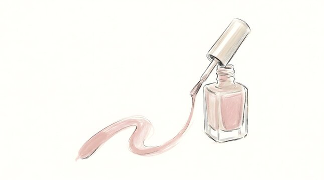 Hand drawn nail polish sketch with cosmetic bottle, ideal for beauty branding, packaging, advertisements, and fashion designs.
