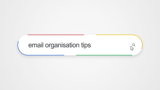 Email Organisation Tips On A Search Engine Bar On A Computer Interface. Online Productivity Research And Digital Workspace Management. Close-up Shot