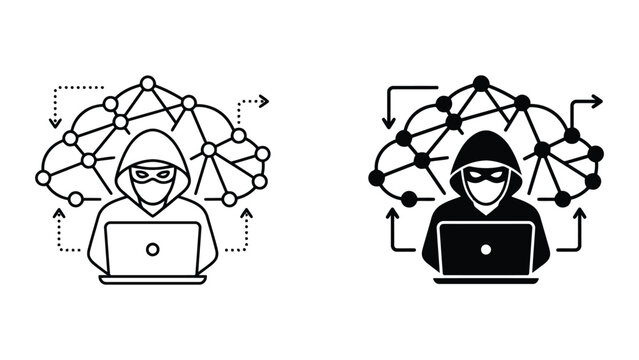 Cybersecurity hacker hacking network icon with cybersecurity security computer