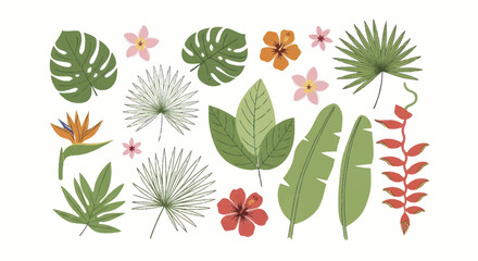 Vibrant Tropical Leaves and Exotic Flowers Collection. © Faiz