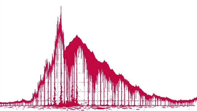 Dripping red paint forming mountain peak and financial graph.