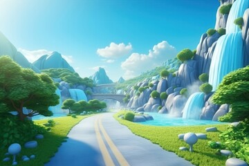 Naklejka premium Waterfall landscape outdoors cartoon.