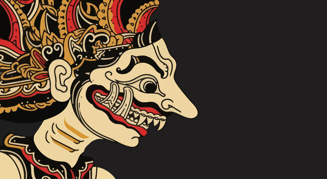 Traditional Indonesian Wayang Kulit Shadow Puppet Character.