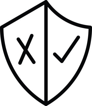 Security shield icon on checkmark, crossmark vector illustration