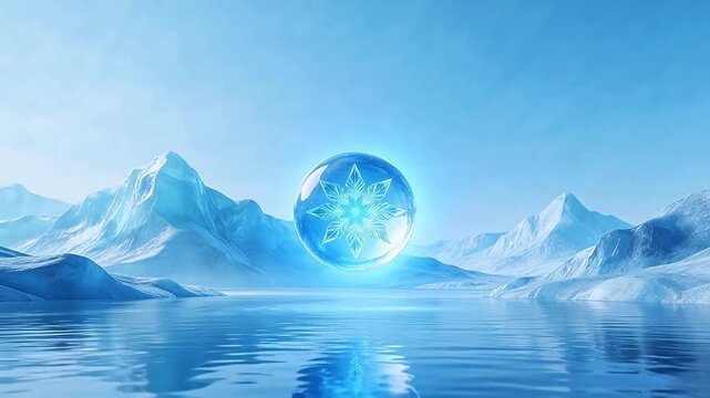 Frozen landscape with glowing orb