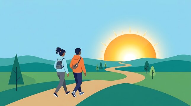 Friendship day illustration best friends walking together forever