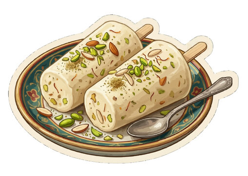 Traditional Indian Kulfi Ice Cream Dessert Sticker Illustration