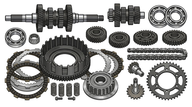 Set of Motorcycle Engine and Transmission Parts