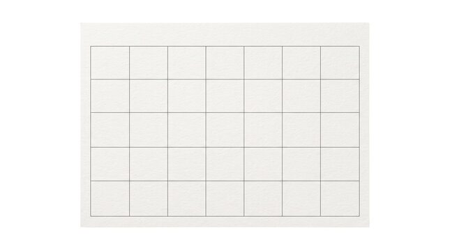 Minimalist blank calendar grid on white paper, clean monthly planner template, empty schedule organizer with 35 square boxes for office planning isolated PNG with Transparent Background