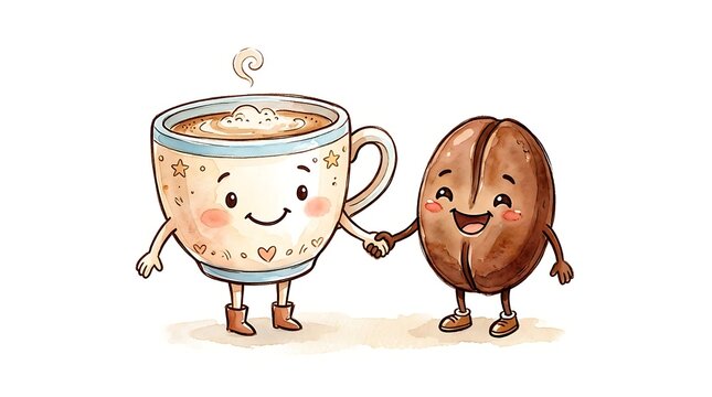 Friendship day illustration coffee cup and bean best friends forever