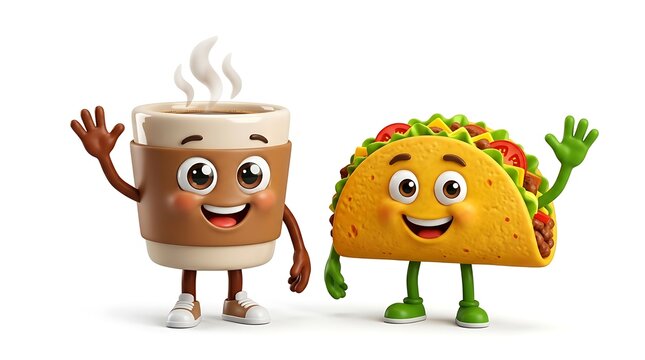 Friendship day best friends forever coffee and taco cartoon characters