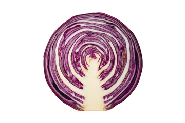 Obraz premium Red cabbage half showing fresh purple layers with a distinct concentric pattern, organic vegetable for healthy diet
