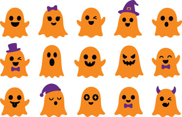 Obraz premium Halloween Ghost Clipart Bundle Cute Friendly Spooky Cartoon Ghost Vector Illustration Set