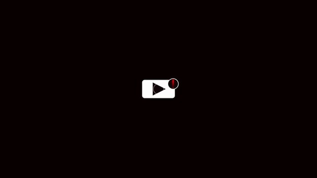 Minimalist play button with red alert notification symbol on black background, for UI UX and digital media interface 4k video.