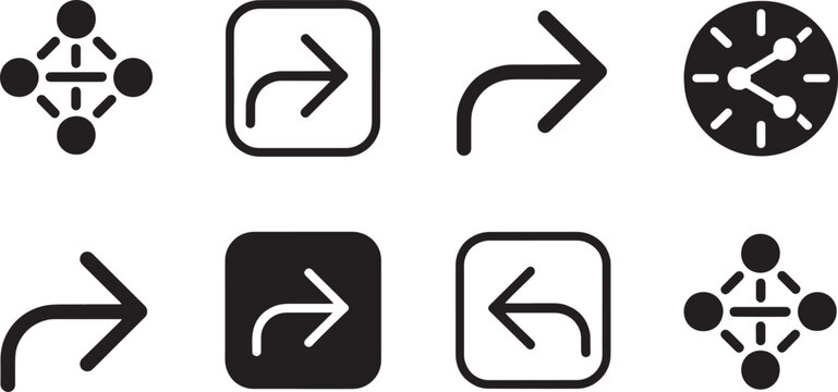 Social media navigation icons featuring arrows and network connection node interface symbols and web nodes, and elements and direction