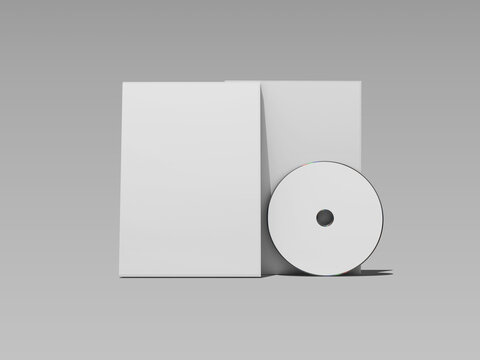 Blank CD DVD case and disc mockup on gray background