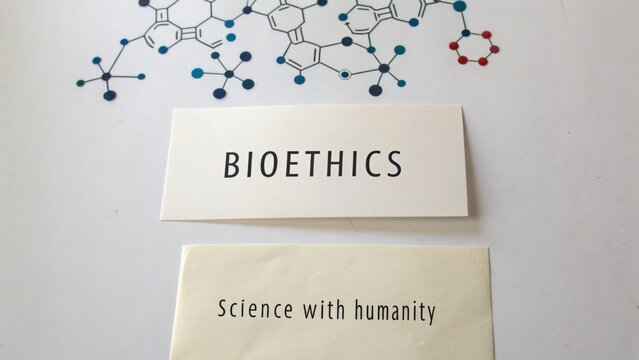 Bioethics Discussion with Molecular Graphics Representing Science and Humanity in Modern Research and Ethics Context