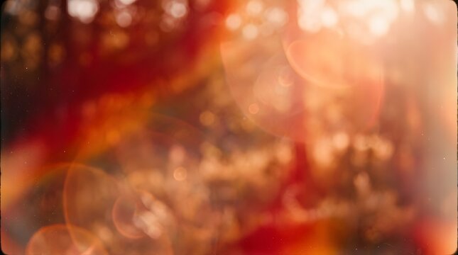 Analog film light leak overlay background, warm red and orange sun flares, vintage 35mm camera aesthetic, dreamy light leak.