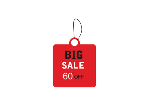 Big Sale 60 Percent Off Hanging Price Tag Red Promotional Discount Label Isolated on White Background for Retail Shopping E Commerce Marketing
