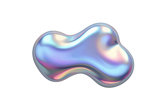 Iridescent liquid blob transforming, creating an abstract futuristic holographic fluid bubble shape. Transparent background