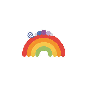 Rainbow with colorful balls and swirl