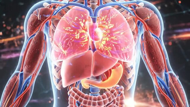 Futuristic Human Body with Digital Anatomy Visualization