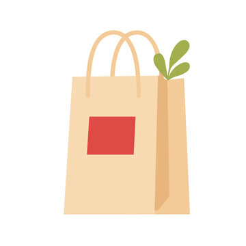 Shopping Bag with Green Leaves and Red Label