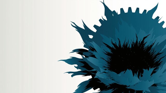 Chaotic blue explosion morphing into gear shape.