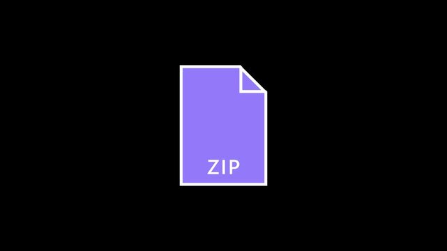 Animated ZIP File Format Icon - Flat Purple Document Motion Graphic