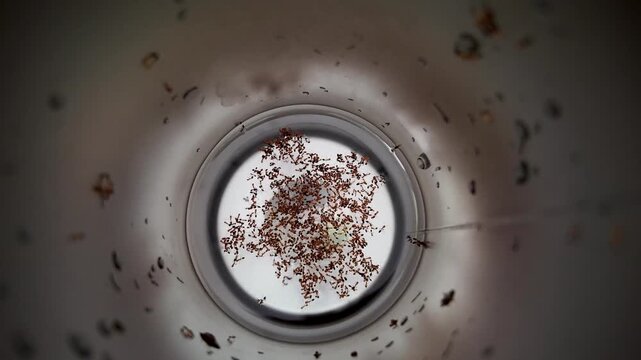 Top View of Red Ants Crawling Inside Plastic Container