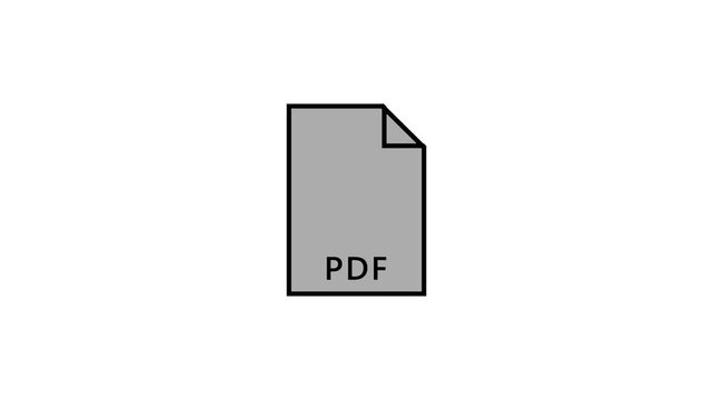 Minimalist pdf document icon animation on black background.
