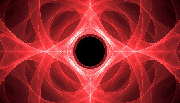 Abstract cosmic portal space backdrop of glowing neon red geometric lines vortex loop around a deep black hole center