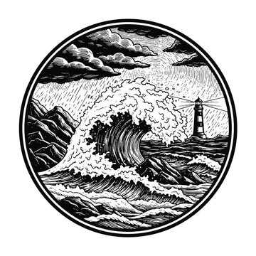 Stormy sea wave crashing ocean.