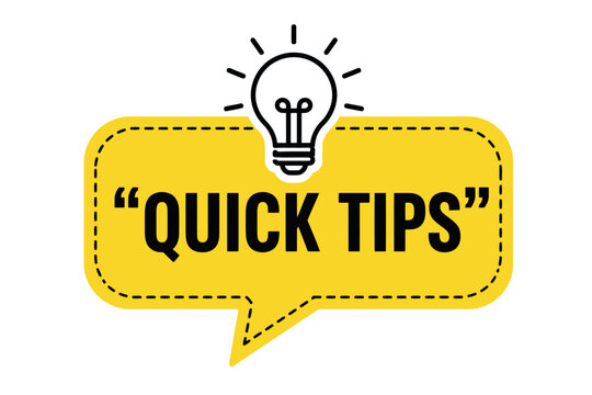 Quick tips speech bubble banner with light bulb for helpful advice