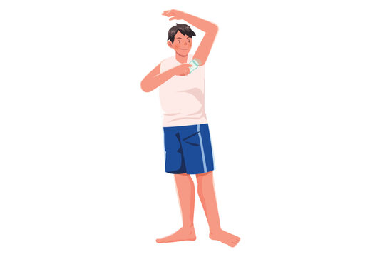 Young man applying deodorant to underarm wellness-routine